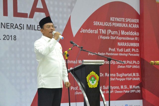 Kepala Kantor Staf Presiden, Moeldoko, saat membuka seminar nasional Pancasila di DPW LDII Jawa Timur, 21 April 2018. Dok: Lines Jatim.