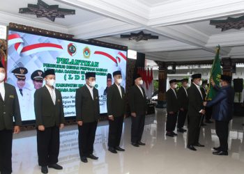 Proses pelantikan dan pengukuhan pengurus DPD LDII Kabupaten Mojokerto masa bakti 2022-2027 di Pendopo Graha Maja Tama Pemkab Mojokerto, 1 April 2022. Dok: Lines Jatim.