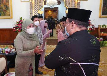 Ketua Jawa Timur LDII Jawa Timur KH Moch Amrodji Konawi menghadiri Halalbihalal Gubernur Khofifah di Gedung Negara Grahadi, Surabaya, 11 Mei 2022. Dok: Lines Jatim.