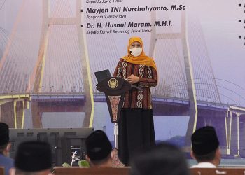 Gubernur Khofifah berpidato pada peserta Diklat Dai LDII Jawa Timur di Ponpes Sabilurrosyidin Annur, Surabaya, 18 Juni 2022. Dok: KIM LDII Jatim.