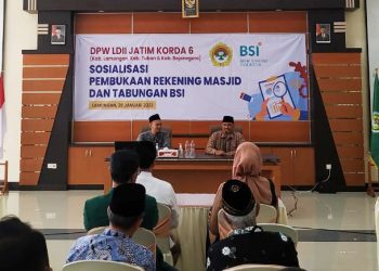 PT Bank Syariah Indonesia (BSI) sosialisasikan pembukaan rekening masjid dan tabungan yang bertempat di Aula Al Karim, Sugio, Lamongan, Sabtu (28/1). Dok: LINES,