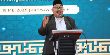Sambutan Ketua PBNU saat Silaturahim Syawal pada Kamis (18/5) di Aula Pondok Sabilurrosyiddin Annur, Gayungan, Surabaya. Dok: LINES.