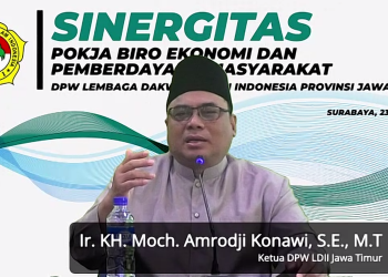Ketua DPW LDII Jawa Timur, Moch. Amrodji Konawi Berikan Sambutan dalam Acara Sinergitas Biro EPM se-Jatim (23/07). Dok : Lines.