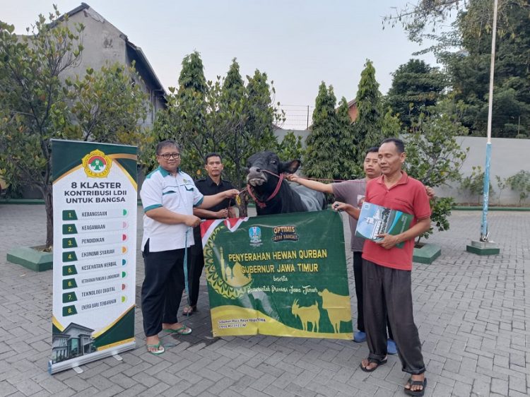 Gubernur Jawa Timur Khofifah Indar Parawansa melalui staf Pemprov menyerahkan satu ekor sapi kurban pada pengurus DPW LDII Jawa Timur, Rabu (28/6). Dok: LINES.