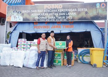 Pengurus DPW LDII Jawa Timur menyerahkan paket bantuan kemanusiaan untuk Palestina melalui BPBD Jawa Timur, Sabtu (25/11). Dok: LINES.