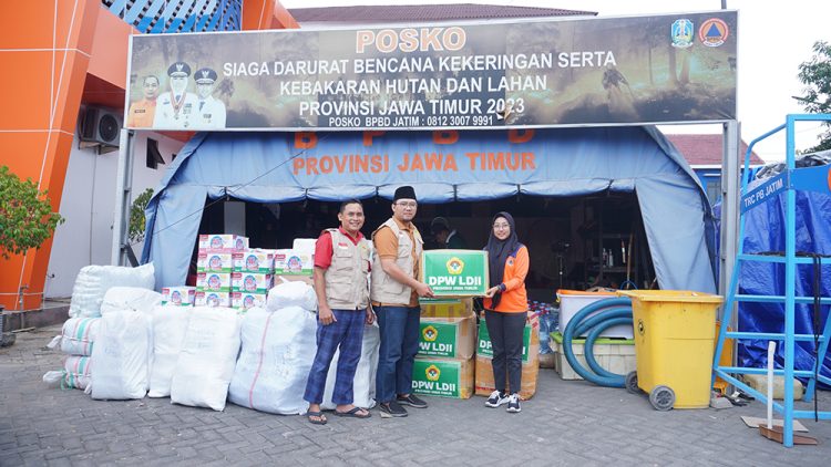 Pengurus DPW LDII Jawa Timur menyerahkan paket bantuan kemanusiaan untuk Palestina melalui BPBD Jawa Timur, Sabtu (25/11). Dok: LINES.